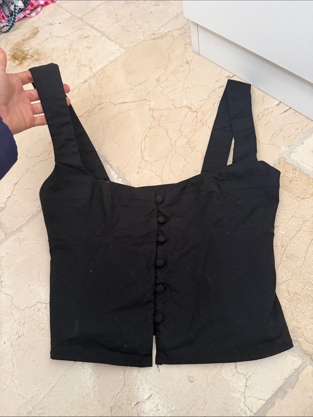 Black Button-Front Square Neck Crop Top